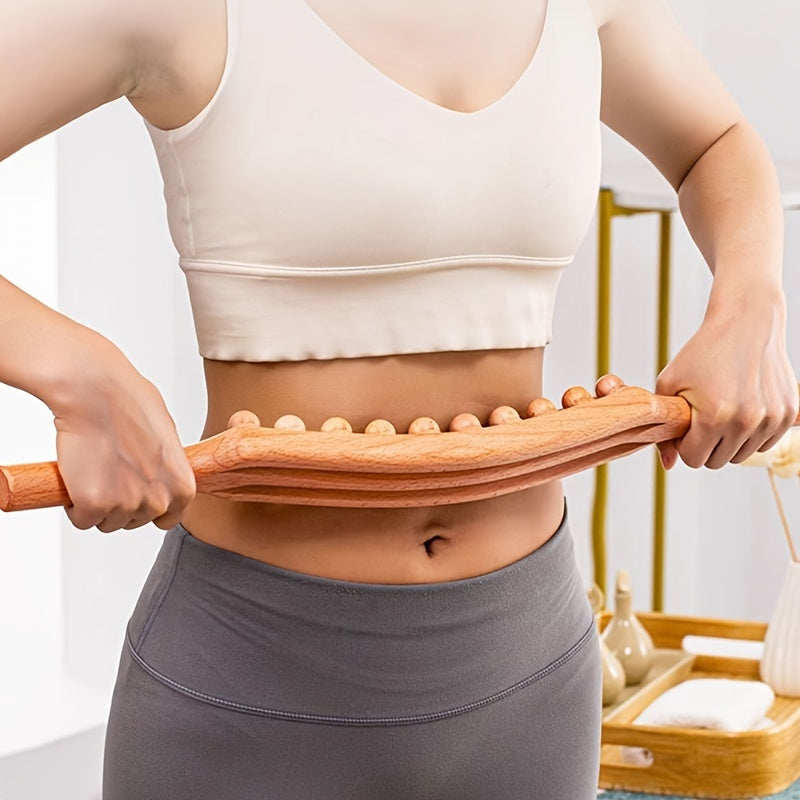 Wooden Meridian Roller with 20 Beads for Full Body Massage and Abdominal Scraping