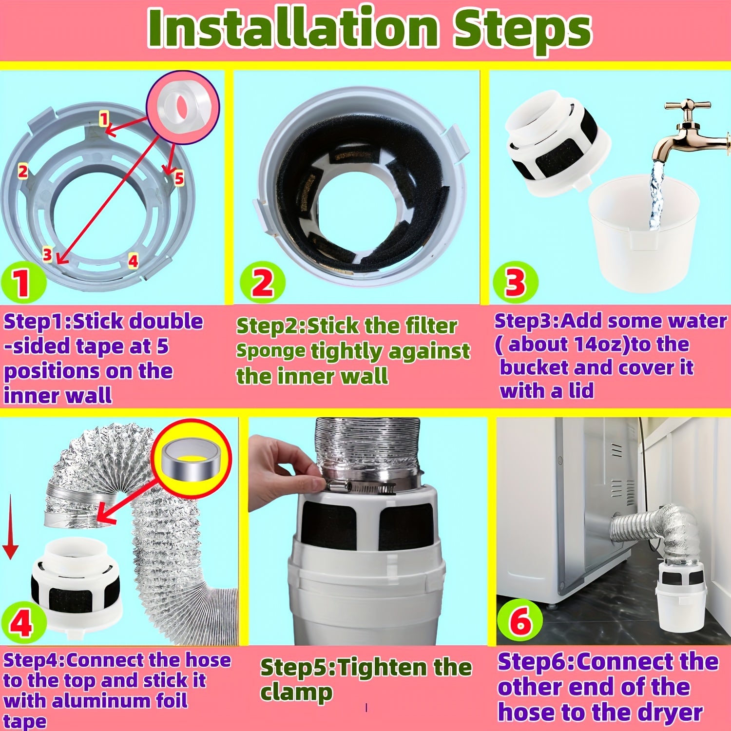 Комплект ловушки для ворса сушилки 4 дюйма с фильтрующей губкой, гибкая фольгированная трубка