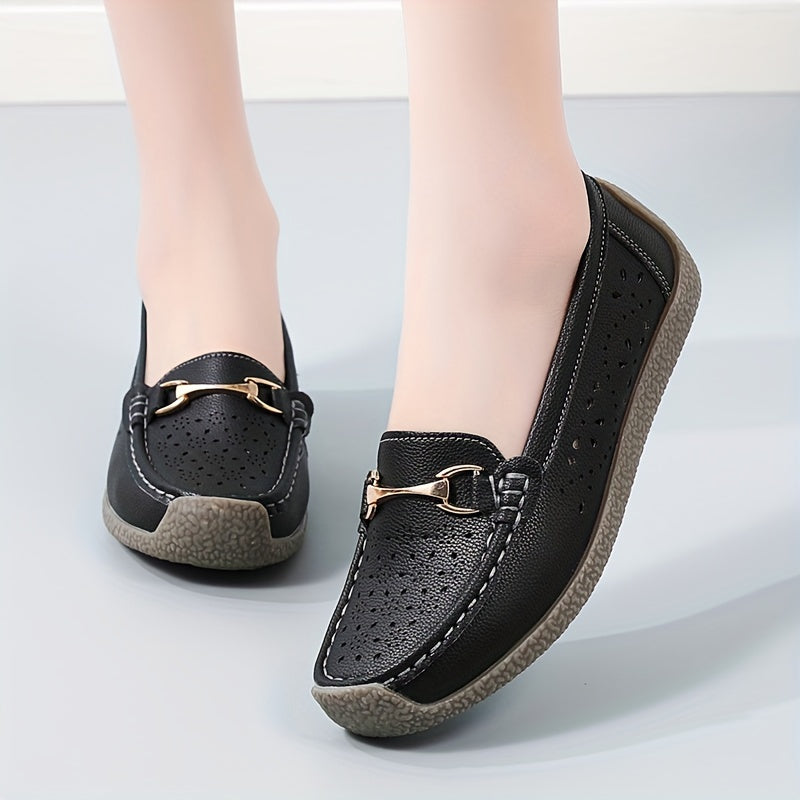 Women's Casual Faux Leather Platform Loafers Slip-On Flat Shoes for Outdoor Use