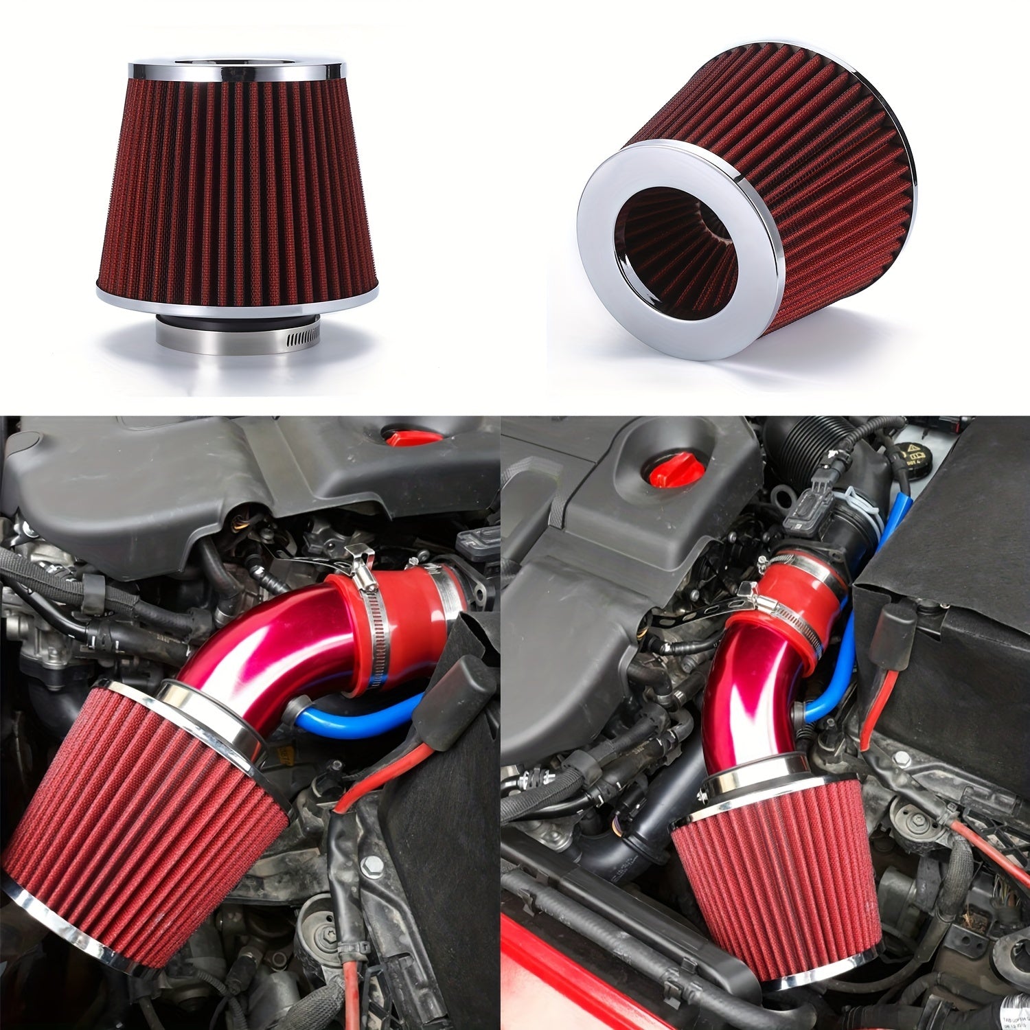 Universal 76mm High Flow Cold Air Intake Filter for Car Engine