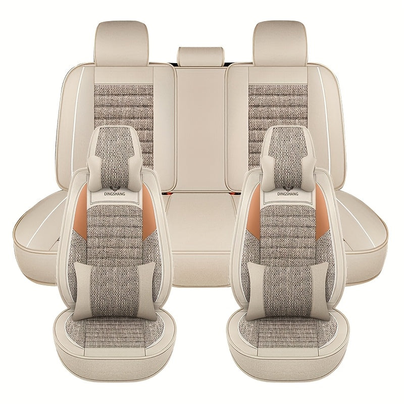 Универсальный чехол на автомобильное сиденье из льна, дышащий, полностью закрывающий для пяти сидений