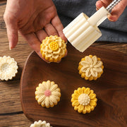 Flower Moon Cake Mold Set with 1 Mold and 4 Stamps for Mid Autumn Pastries