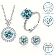 Set of 4 Moissanite Earrings 1ct Each Sterling Silver with Ring and Necklace in Multiple Colors
