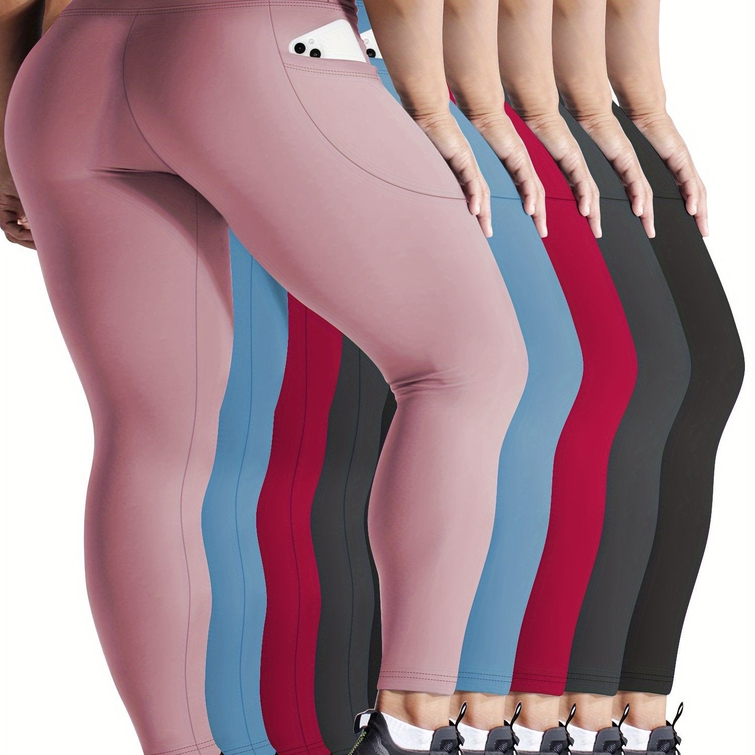 Pack de 5 leggings de cintura alta para mujer talla grande con bolsillos ropa deportiva activa