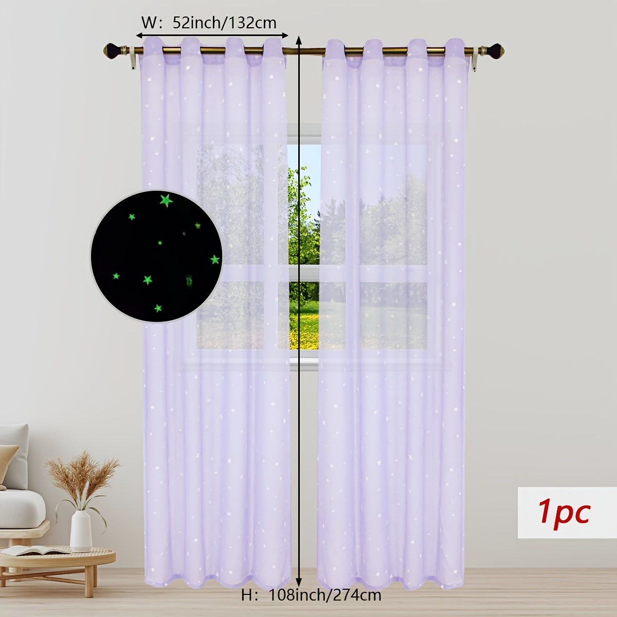 Pastoral Style Curtains with Luminous Star Pattern for Bedroom Living Room Office Kitchen
