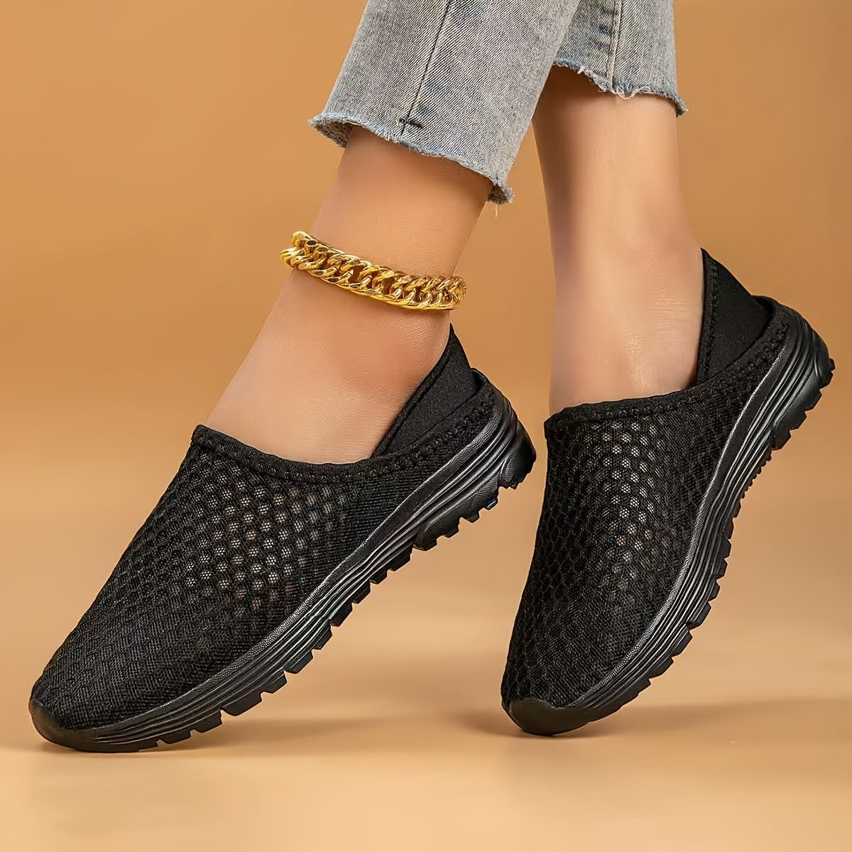 White Mesh Slip-On Walking Shoes with Stability Support for Summer