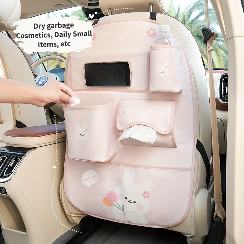 Car Organizer with Trash Bin Tissue Holder Cup and Phone Slots Faux Leather