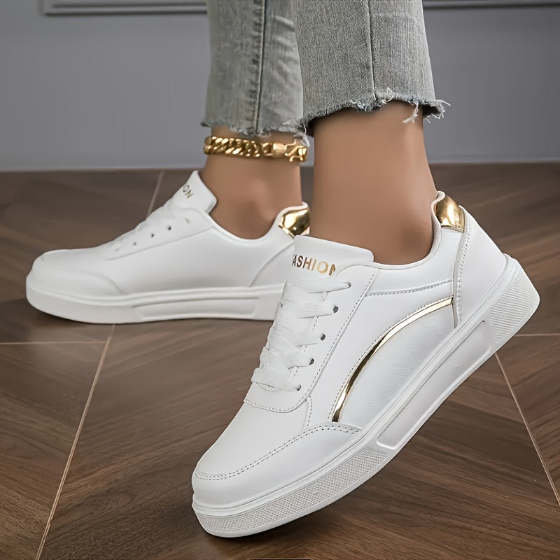 Women’s Low-Top Sneakers with Golden Accents Lightweight Breathable Casual