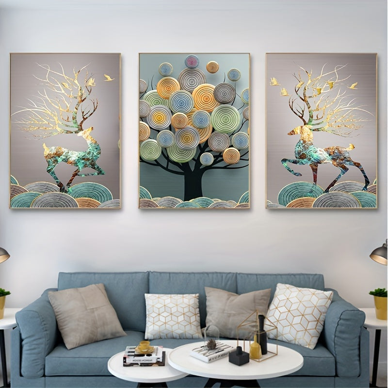 Frameless Canvas Wall Art Set of 3 Chinese Feng Shui Tree Portrait Decor for Living Room 15.7x23.6 Inches