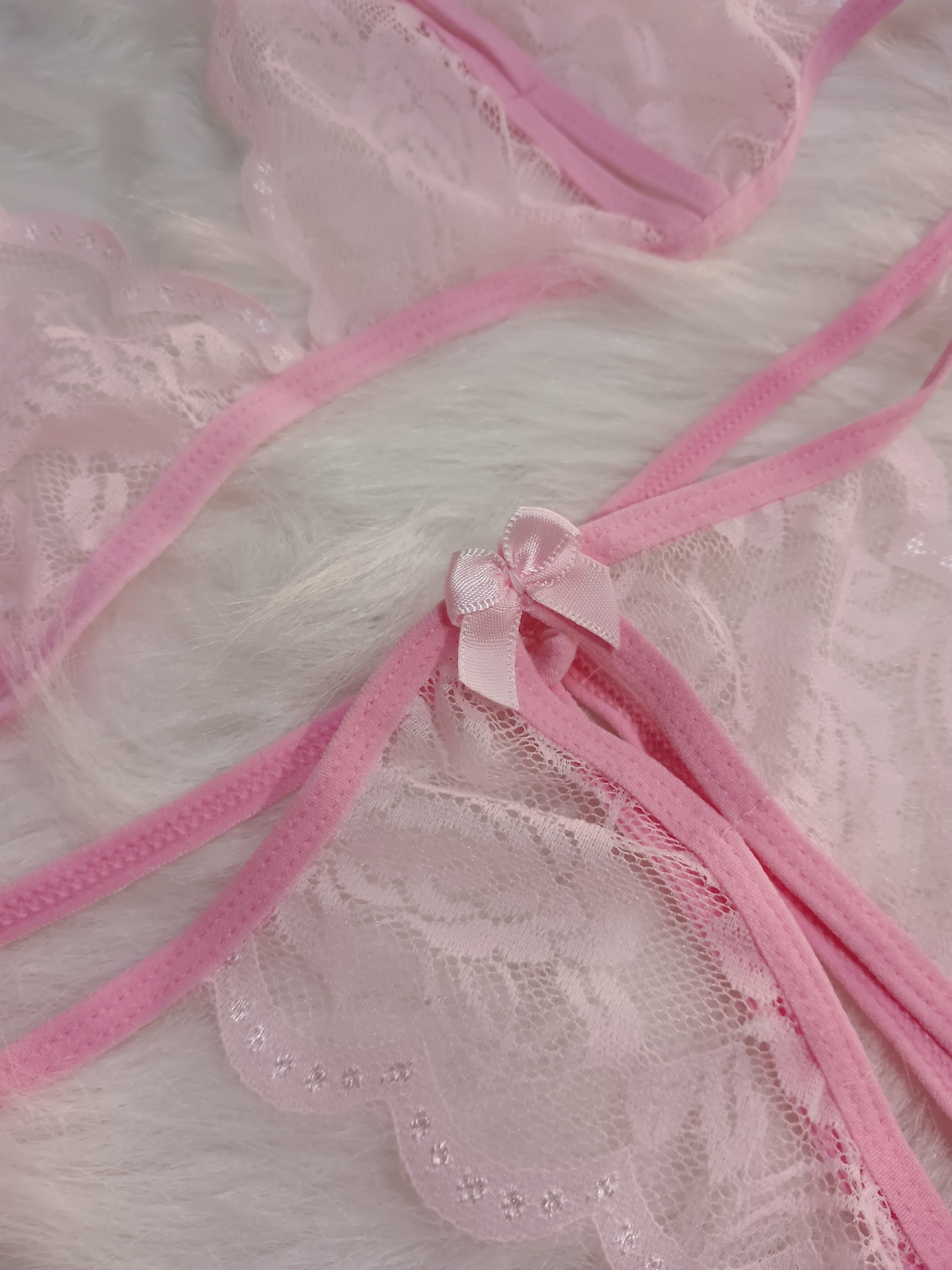 Conjunto de lencería de tul para mujer con pantalones con abertura seductora