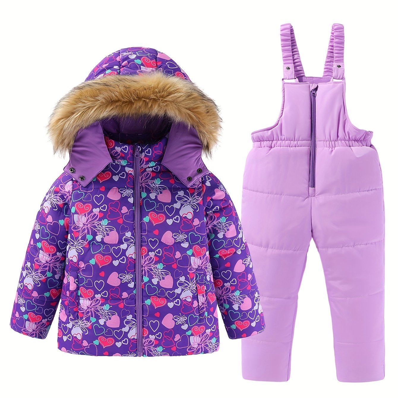Girls' Winter Ski Snowsuit Set Hooded Jacket Suspender Pants for Outdoors