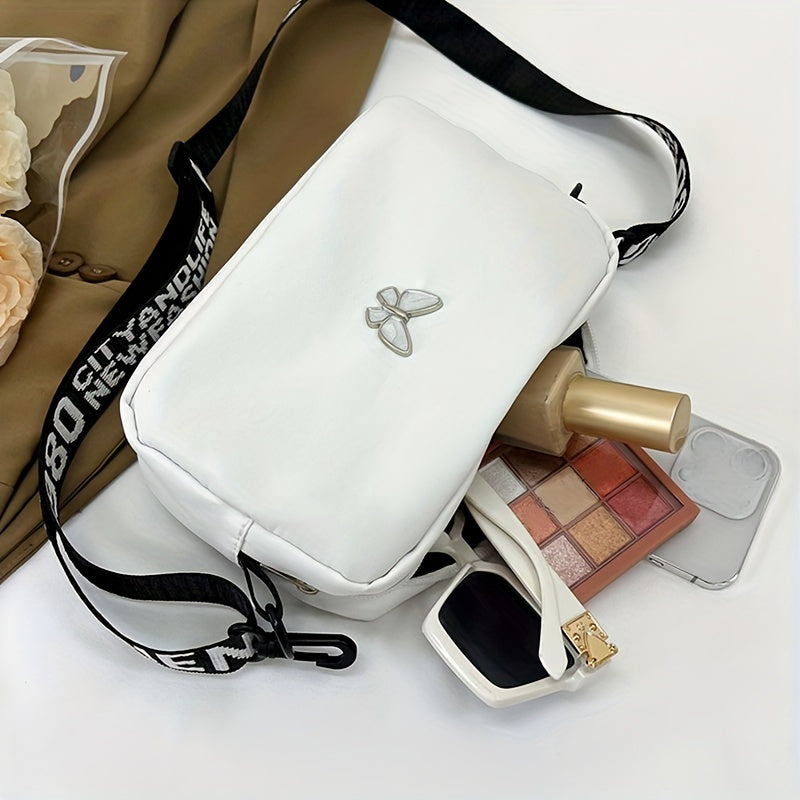 Women's Nylon Crossbody Mini Bag with Tassel and Adjustable Strap in Black