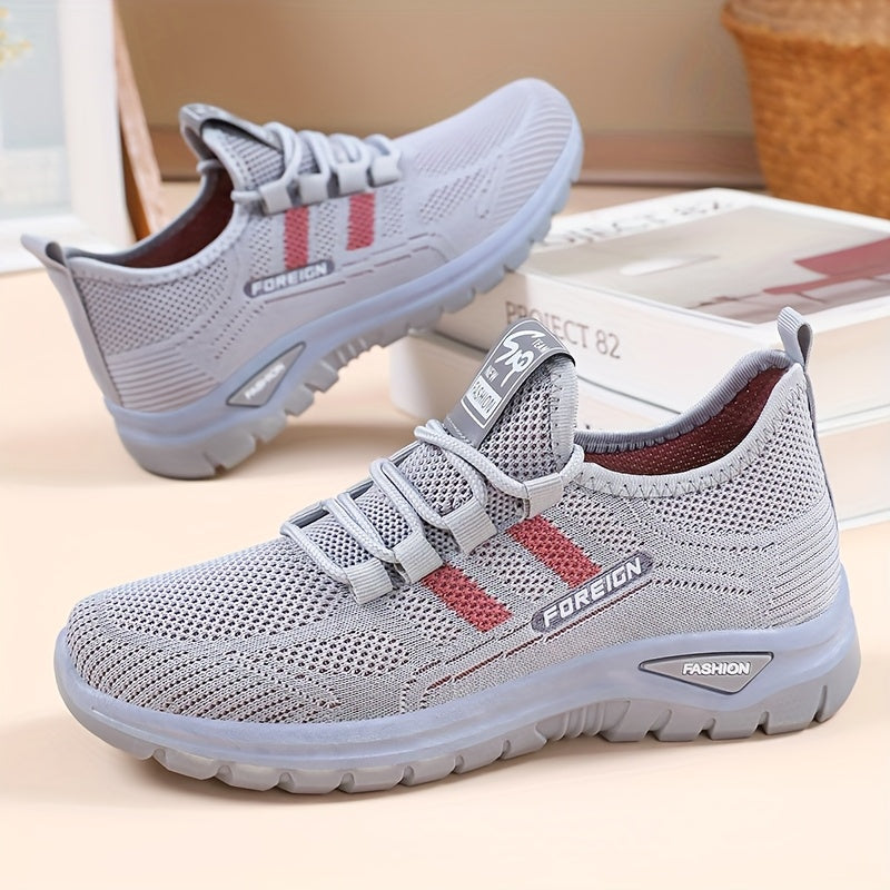 Women's Breathable Knitted Sports Shoes Black Red Stripes All Seasons