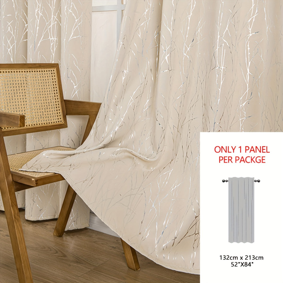 Blackout Curtain with Gold and Silver Tree Branch Pattern for Bedroom Living Room Office