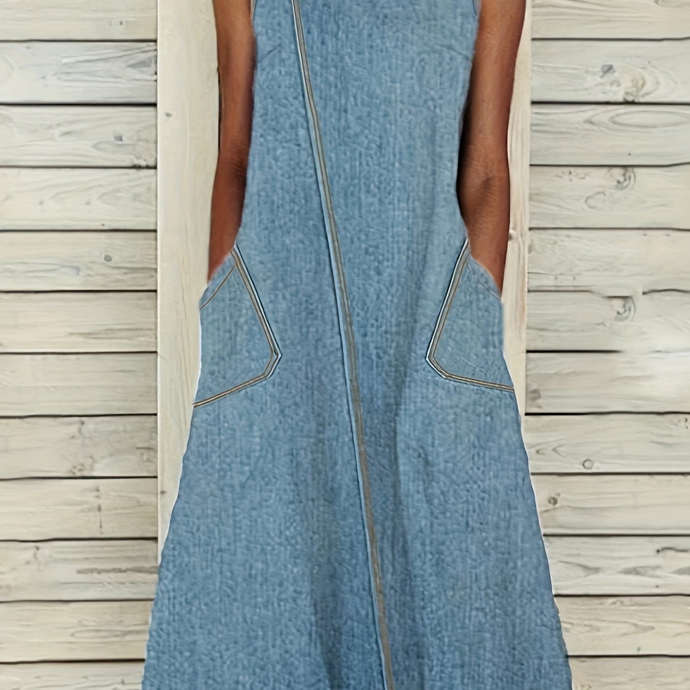 Women's Plus Size Denim Dress Casual Solid Color Midi Cotton Blend