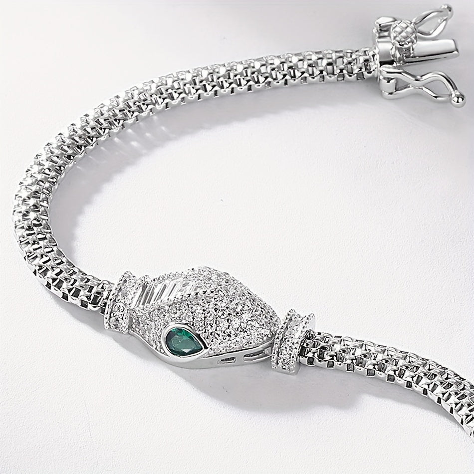 Sterling Silver Snake Bracelet Rhodium Plated with Synthetic Zirconia for Women