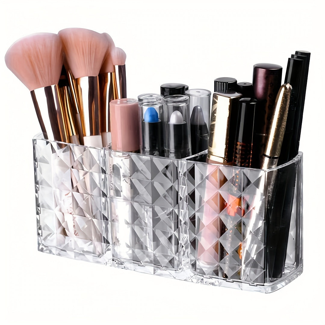 Clear Plastic Makeup Brush Holder with Large Capacity for Vanity or Bathroom Storage