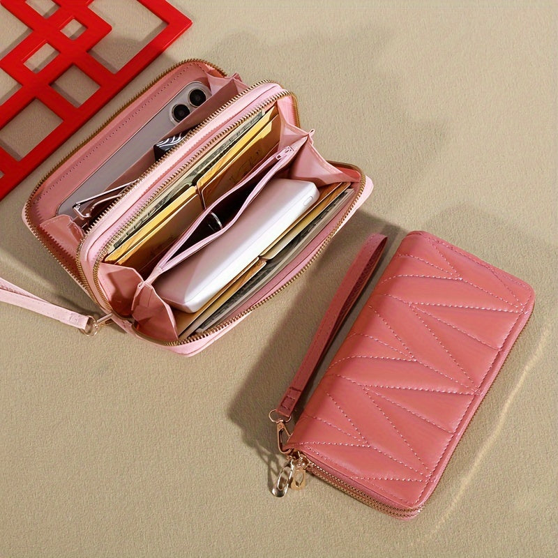 Women's Long Wallet with Dual Zippers Card Holder Coin Pouch Nylon Lined Classic Style