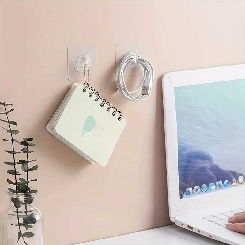 10/1 Pack Transparent Self-Adhesive Wall Hooks for Heavy Load Kitchen Bathroom Storage