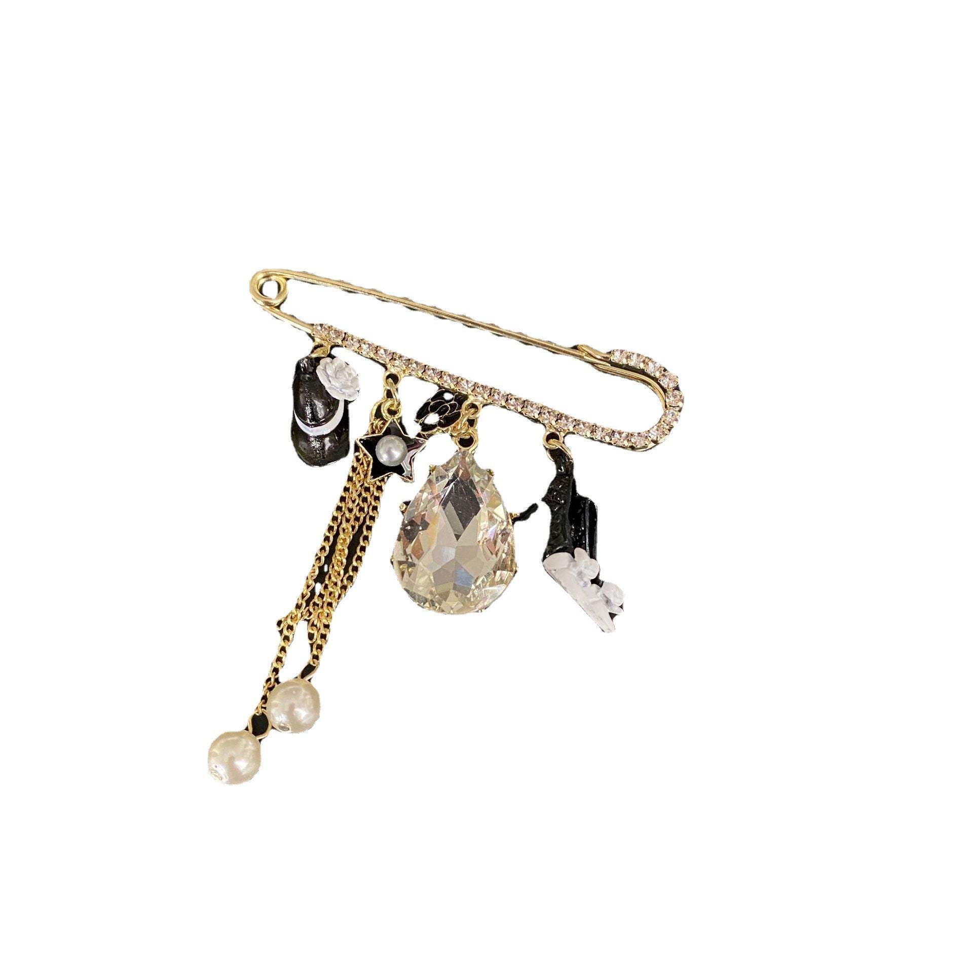 Elegant Rhinestone Tassel Brooch Pin Enamel Flower Corsage for Formal and Casual Wear