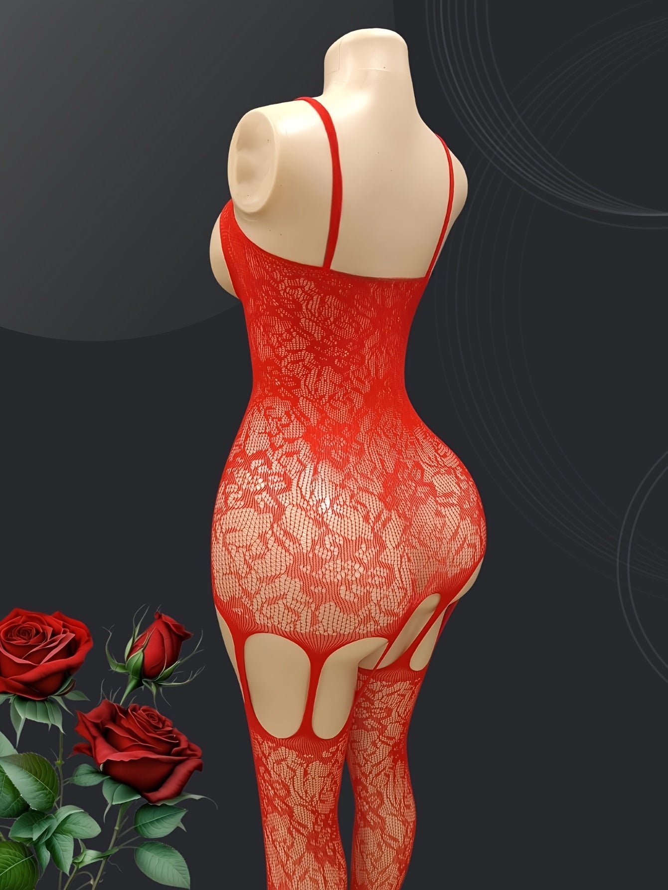 Women's Lingerie One-Piece Set with Mesh Open Design and Crotchless Stockings