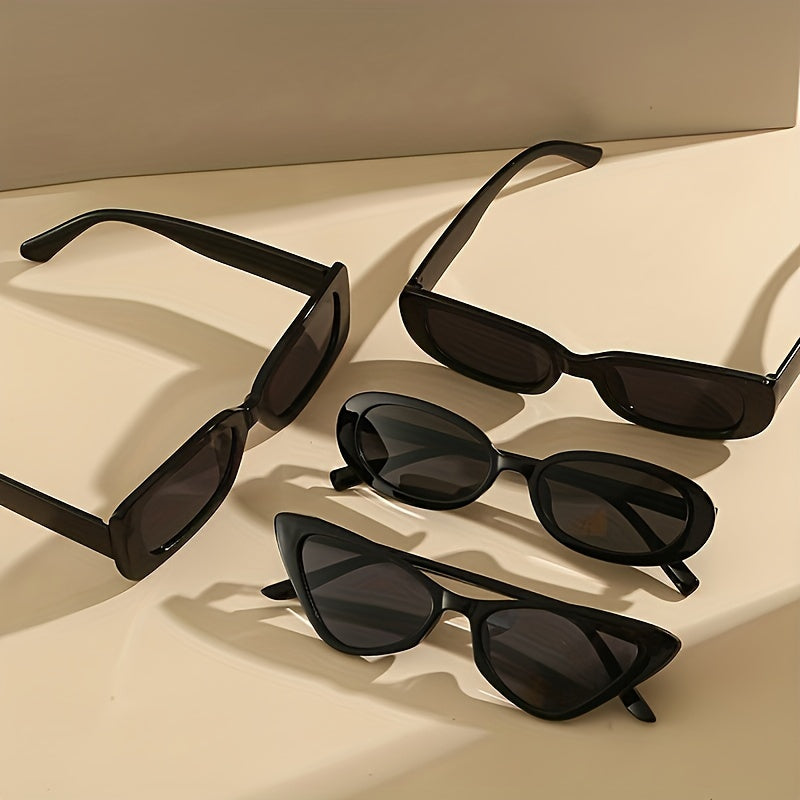 Set of 4 Black Punk Hiphop Anti-Glare Sunglasses for Women and Men