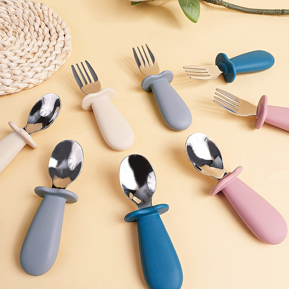 Kids Mealtime Set BPA-Free Silicone Spoon Fork Stainless Steel Personalizable Gift