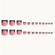 Women Black French Tip Press-On Toenails Kit Medium Square Fake Nails