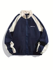 Y2K-Inspired Color Block Embroidered Polyester Jacket with High Collar for All Seasons