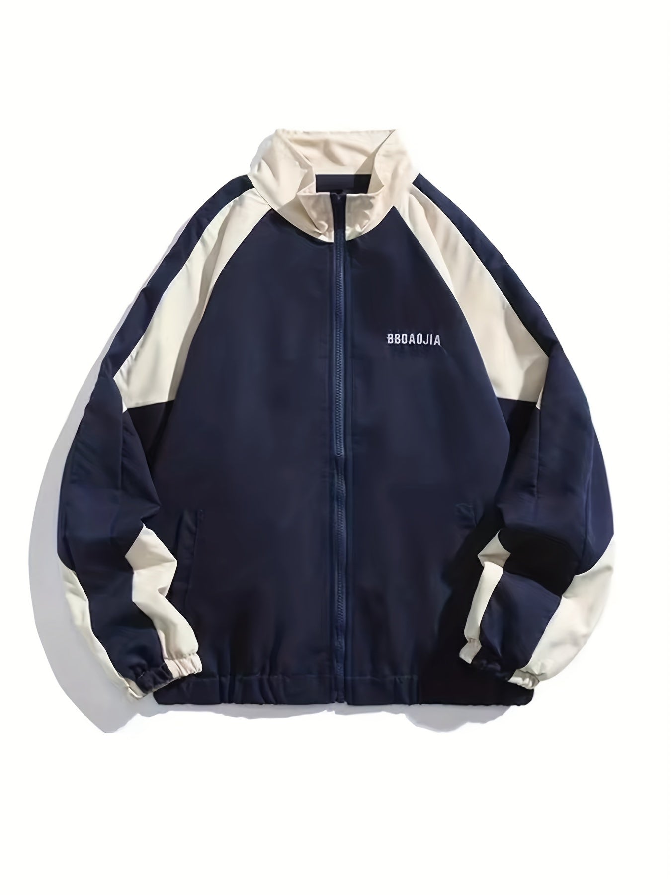 Y2K-Inspired Color Block Embroidered Polyester Jacket with High Collar for All Seasons