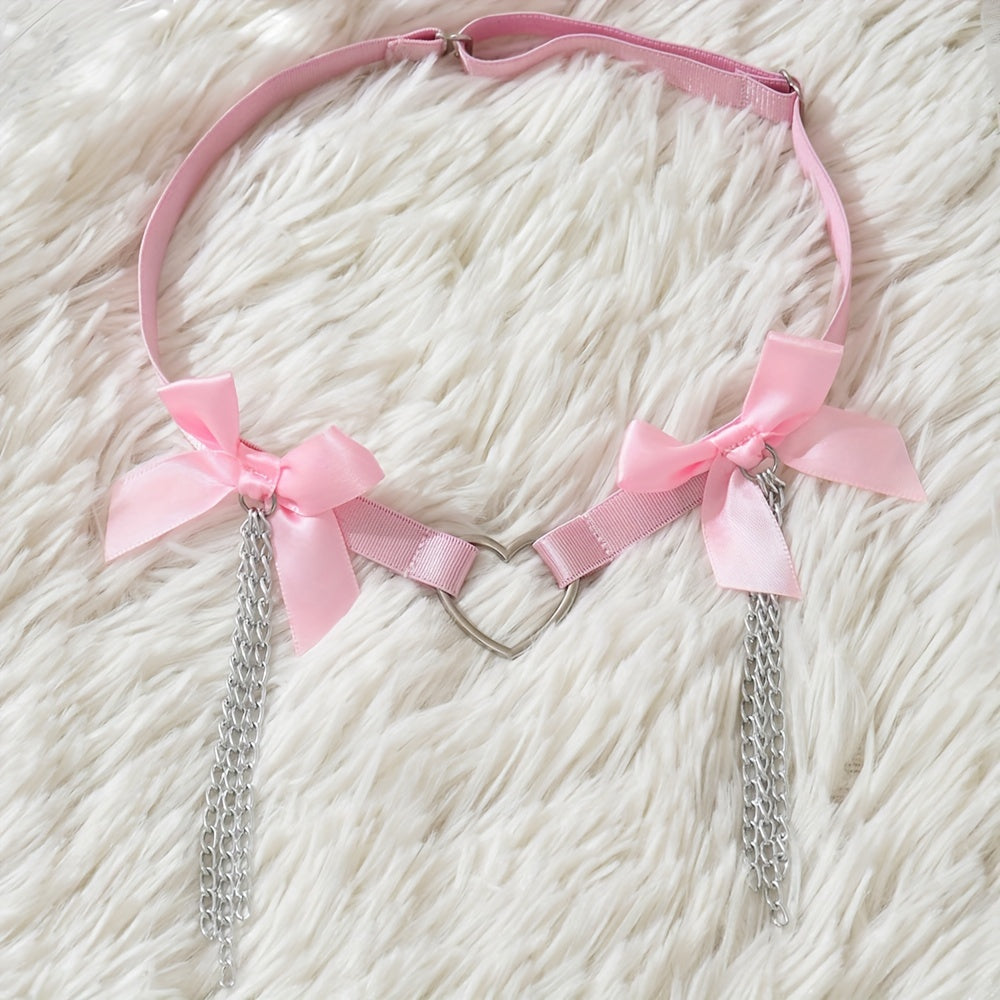 Liga blanca ajustable con lazo y charm de corazón para bodas y disfraces