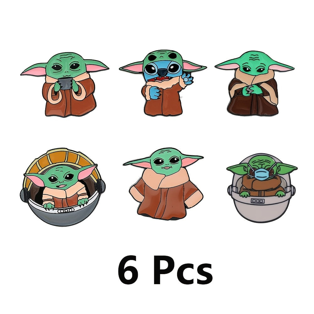 Set of 6 Yoda Enamel Pins Minimalist Alloy Brooches for Bags and Clothing