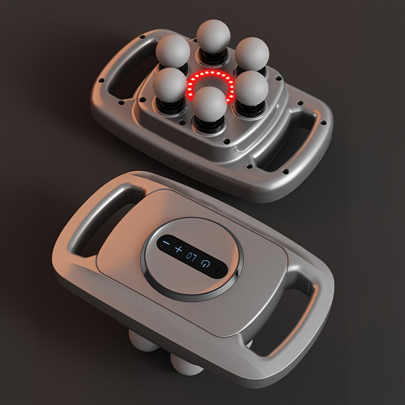 1 dona Professional 6-boshli zarba massaj quroli, LCD displey bilan, USB orqali zaryadlanadigan, 9 ta intensivlik darajalari, jim ishlash - To'liq tana massaji uchun mos.