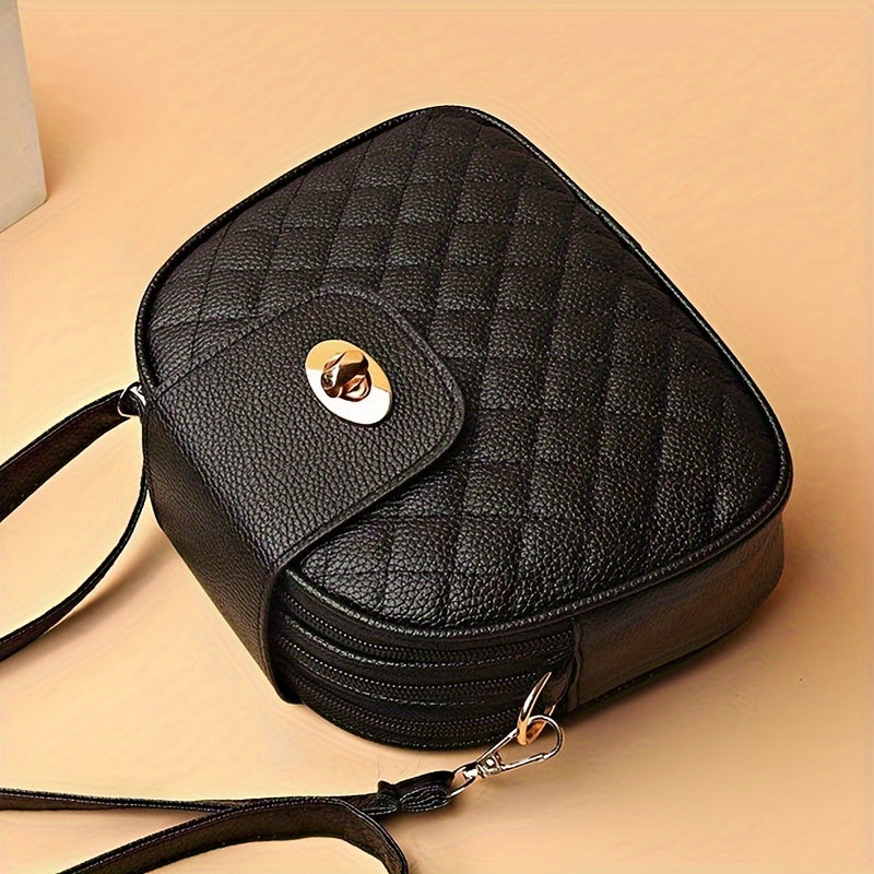 Black Crossbody Bag for Women Lightweight PU Zipper Adjustable Strap Casual