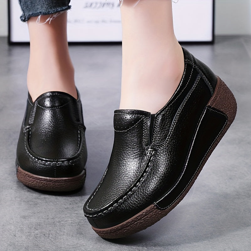 Women's Slip-On Loafers with Mid-Top Design Faux Leather Round Toe Mid Heel All-Season