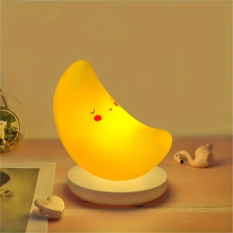 Crescent Moon and Star Night Light with Smiling Face Battery-Operated Desk Lamp for Bedroom and Gifts