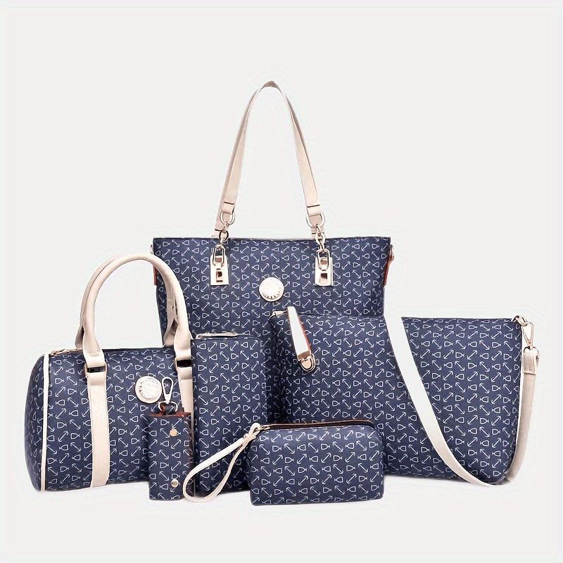 Set of 6 Large Capacity Printed Faux Leather Briefcases for Office and Travel