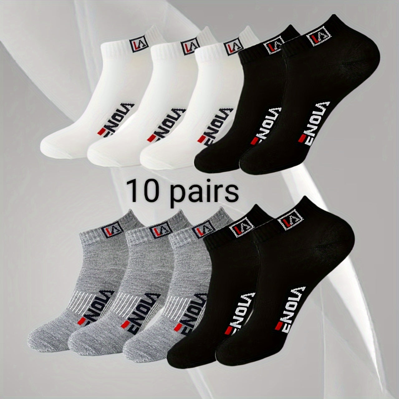 Men's Casual Ankle Socks 10 Pairs Alphabet Pattern Polyester Spandex Black White Grey
