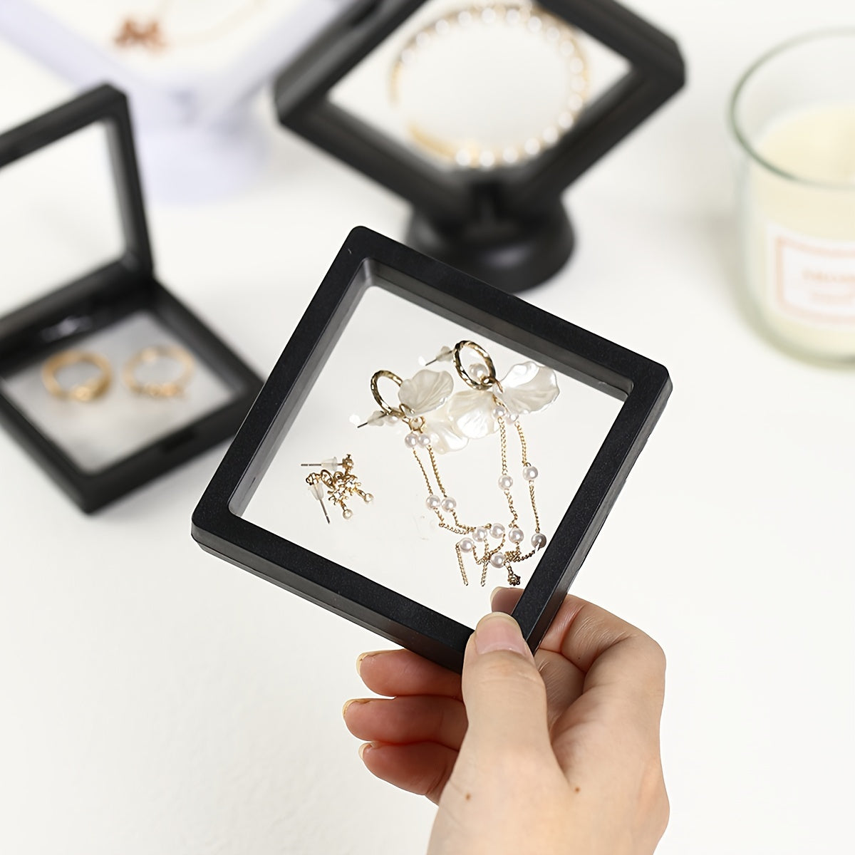 10 ta zargarlik buyumlarini saqlash qutisi to'plami, changga chidamli, oksidlanishga qarshi, PE film bilan, uzuklar, sirg'alar, taqinchoqlar, marjonlar uchun