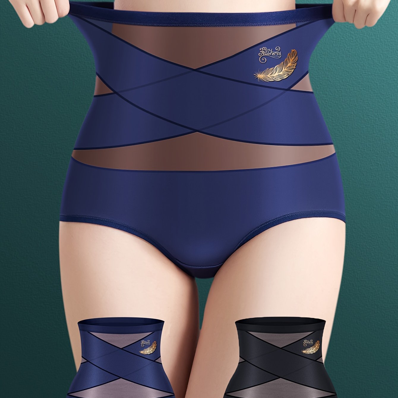 Women High Waist Tummy Control Shapewear Panties Solid Color Briefs Set