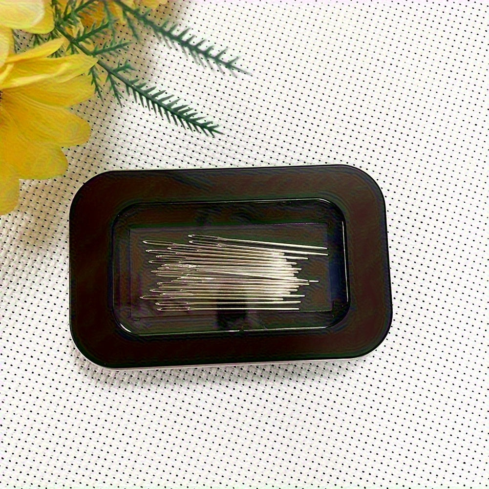 Stainless Steel Magnetic Needle Storage Box for Pins Buttons and Crafts Portable Black