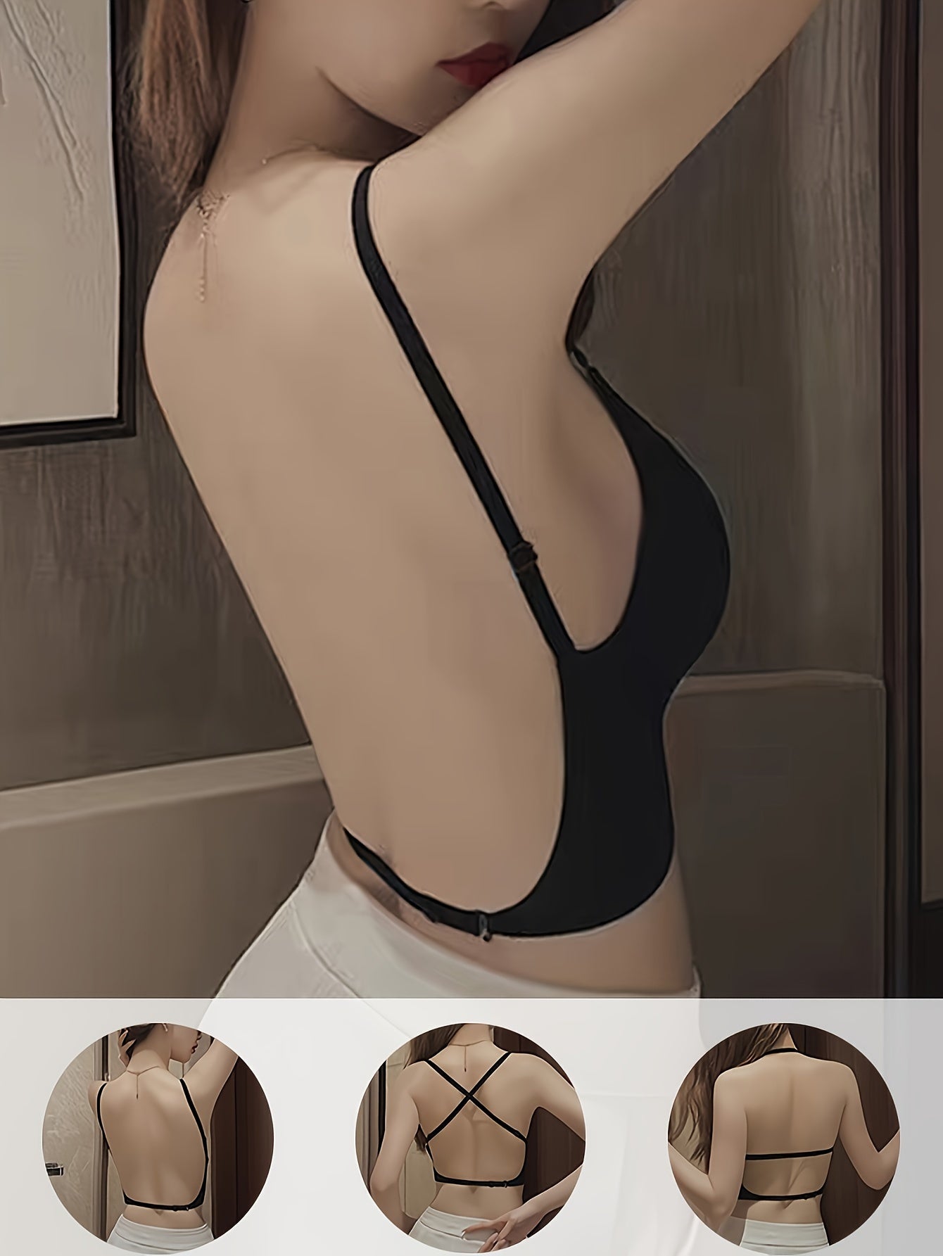 Women’s Nylon Bralette Wireless Removable Backless Push-Up Seamless Breathable High Support