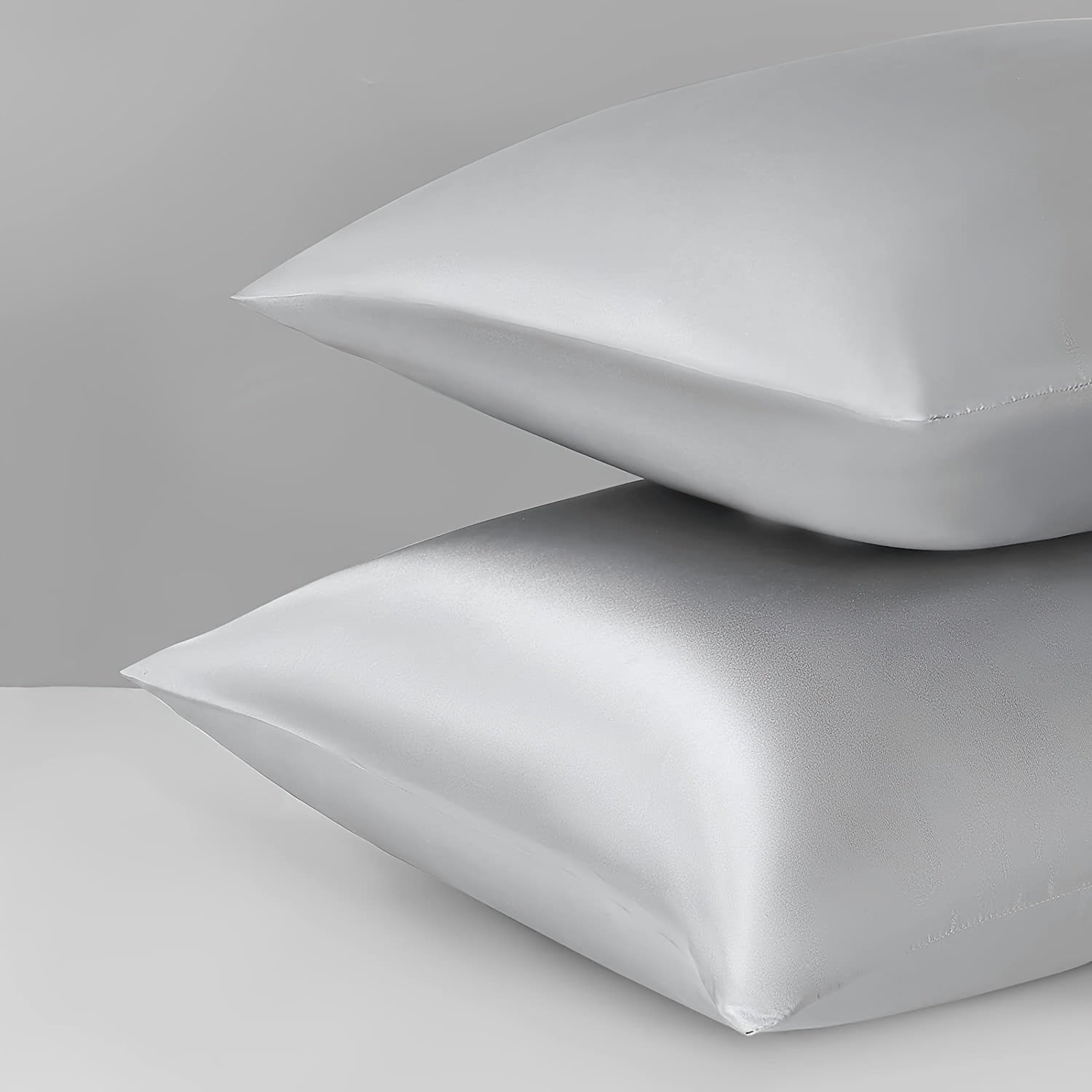 Pair of 2 Satin Pillow Protectors Hypoallergenic Soft Silk-Like Feel Machine Washable