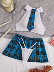 "Yubka, yenglar, forma, ichki kiyim to'plami, yengsiz yuqori, bo'yin bog'ichi, thong va yubka - 4 dona, ayollarning rol o'ynash uchun ichki kiyimlari"