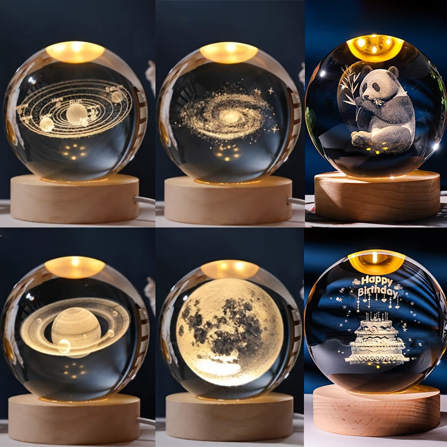 3D Crystal Ball LED Night Light for Galaxy Solar System USB Powered Home Decor Gift