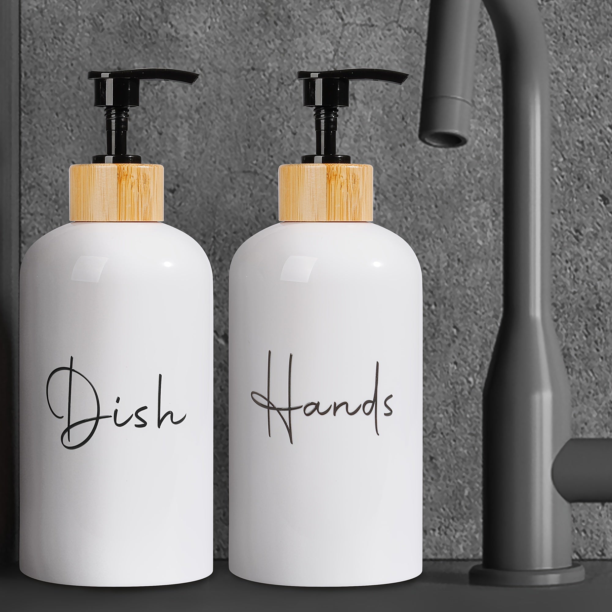 Pair of 500ml Letter Graphic Soap Dispensers Black and White Kitchen Bathroom Leak-Proof Refillable