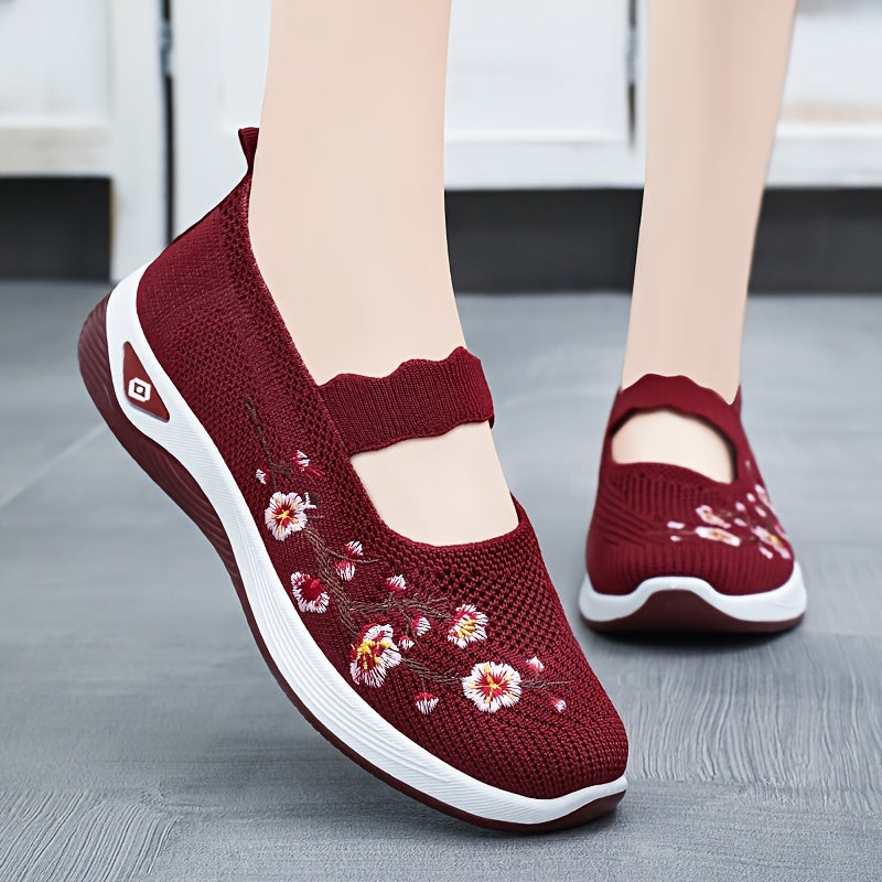 Women Breathable Casual Sneakers Slip-On Loafers Floral Pattern