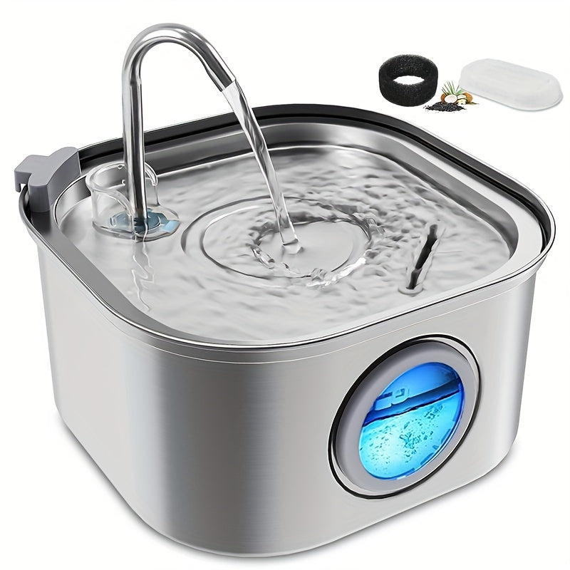 Stainless Steel 3.2L Automatic Cat Fountain USB Water Dispenser Quiet Large Eyes