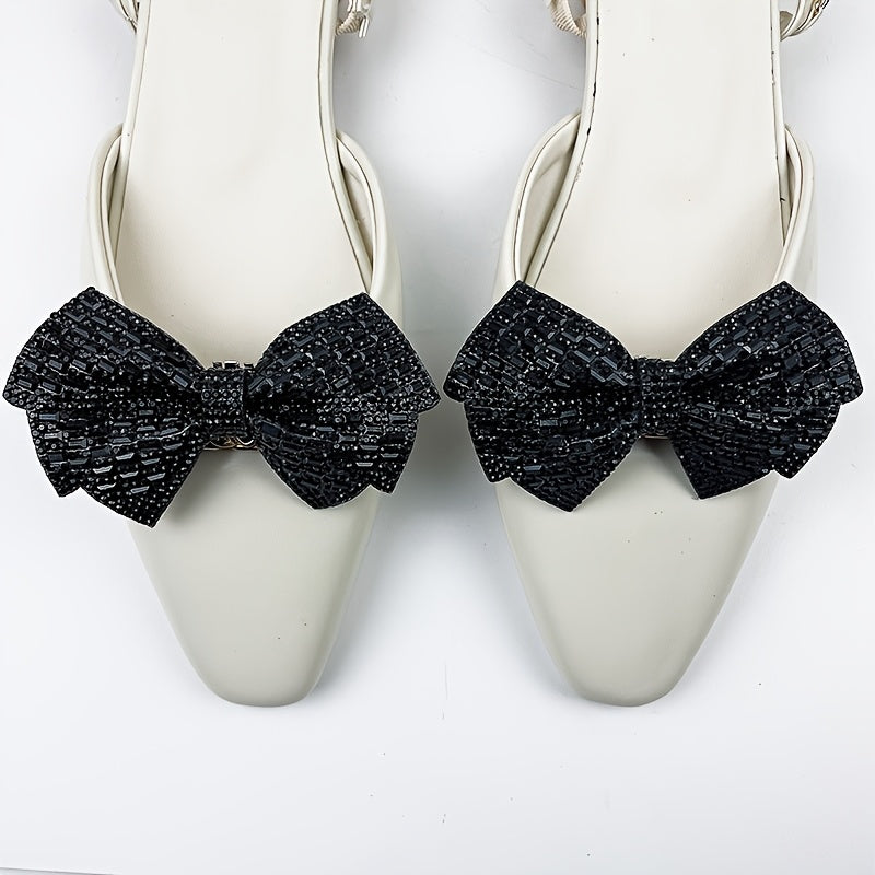 2pcs Black Polyester Bowknot Shoe Charms Removable Butterfly Knot Decorations