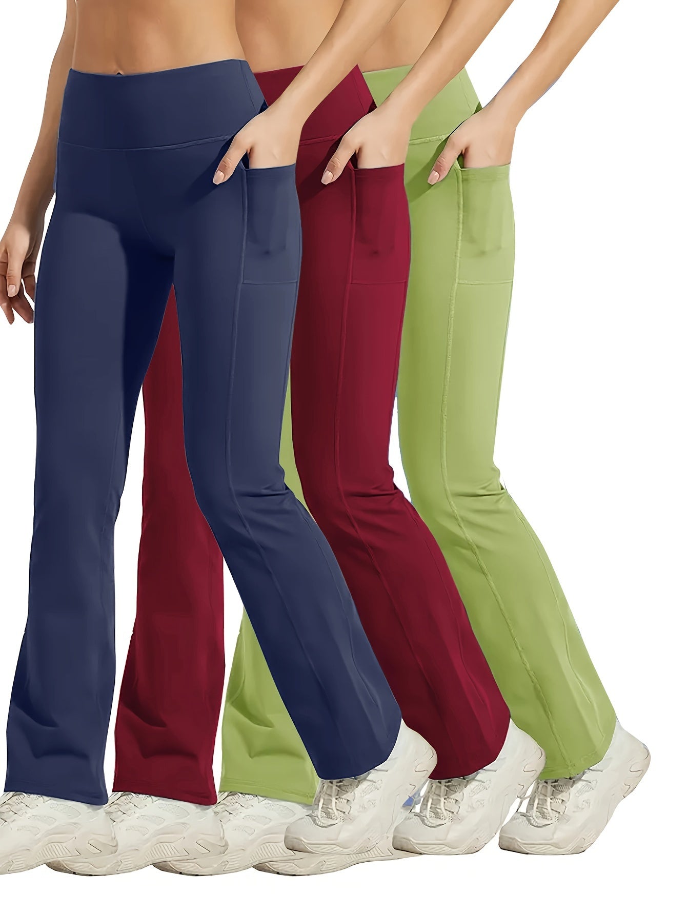 Women Plus Size Flared Yoga Pants With Phone Pockets Black Burgundy Maroon